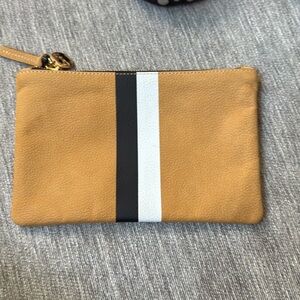 Clare V NWT camel nuback wallet clutch black & white stripes